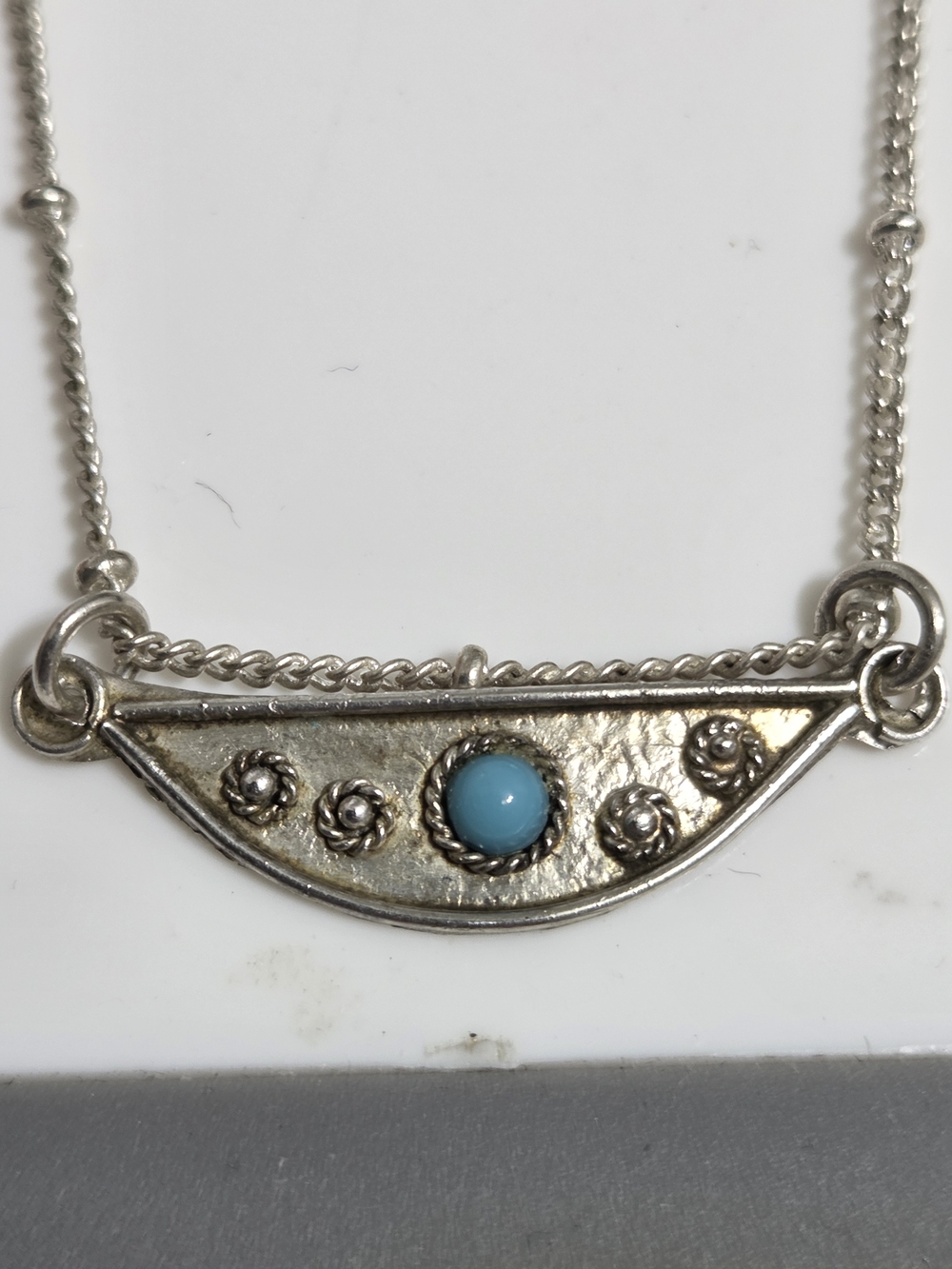 Turquoise Accent Sterling Silver Crescent Necklace - Women Jewelry